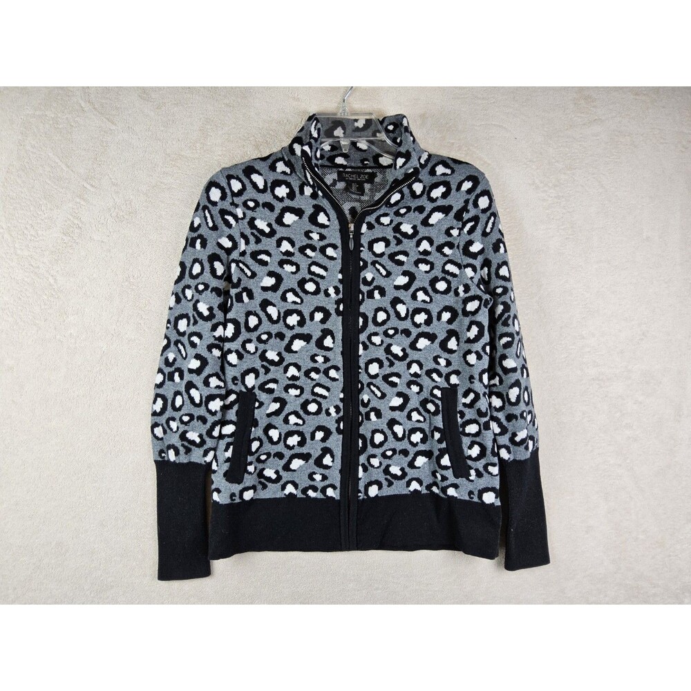 Rachel Zoe Women's Long Sleeve Full Zip Animal Leopard Print Sweater Size S